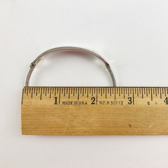 Vintage Alpaca Mexico Bangle Bracelet Red Abalone Small Hinged Letter S Pink Bla - Picture 8 of 15